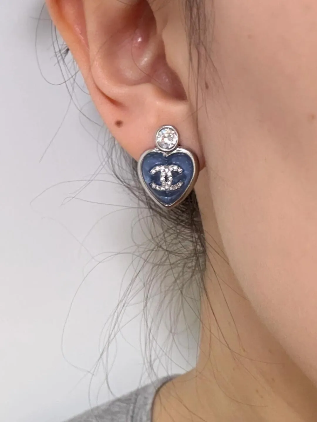 Heart Resin and Crystal CC Stud Earrings D14517435 — view 7