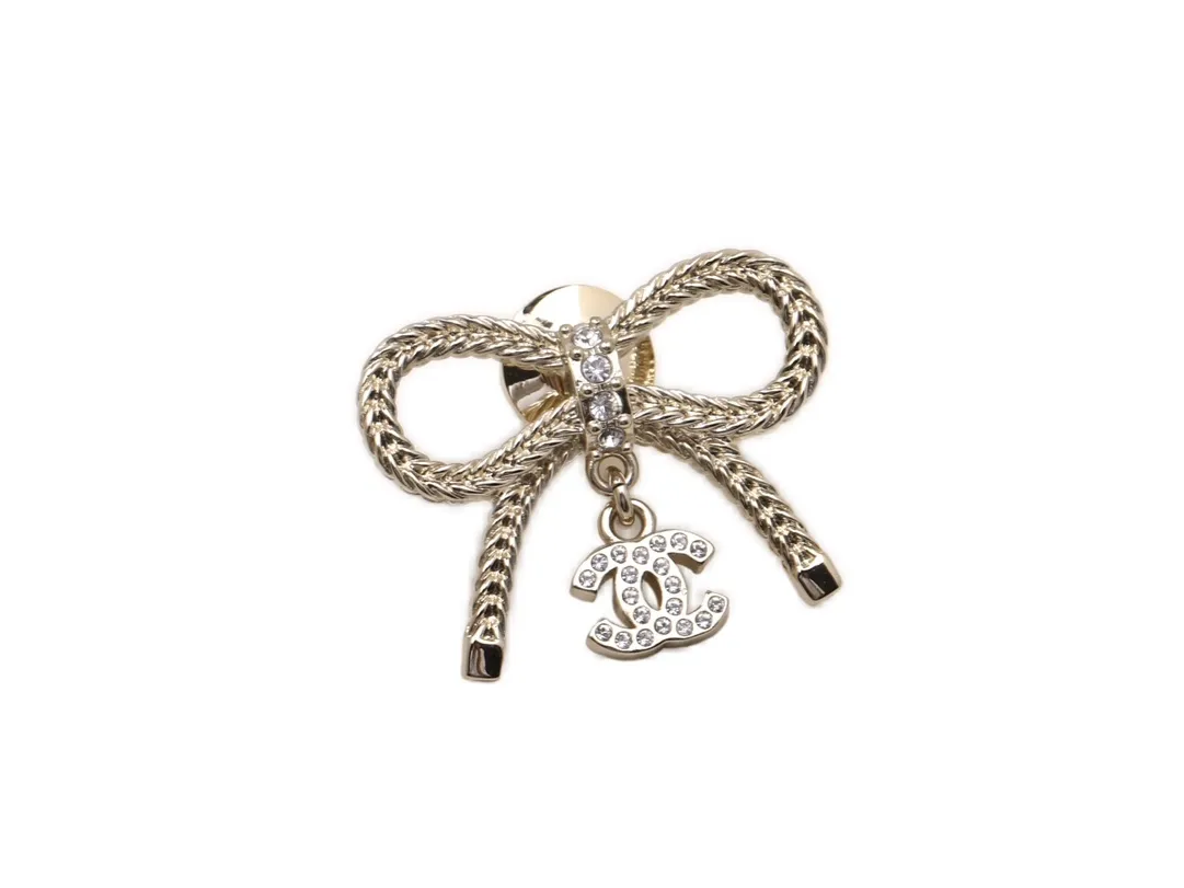 Crystal-Embellished Bow and CC Logo Brooch Set D15017237