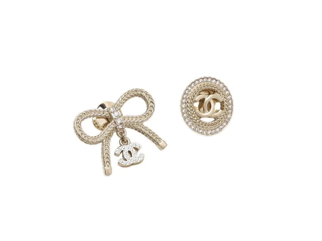 Crystal-Embellished Bow and CC Logo Brooch Set D15017237 — view 3