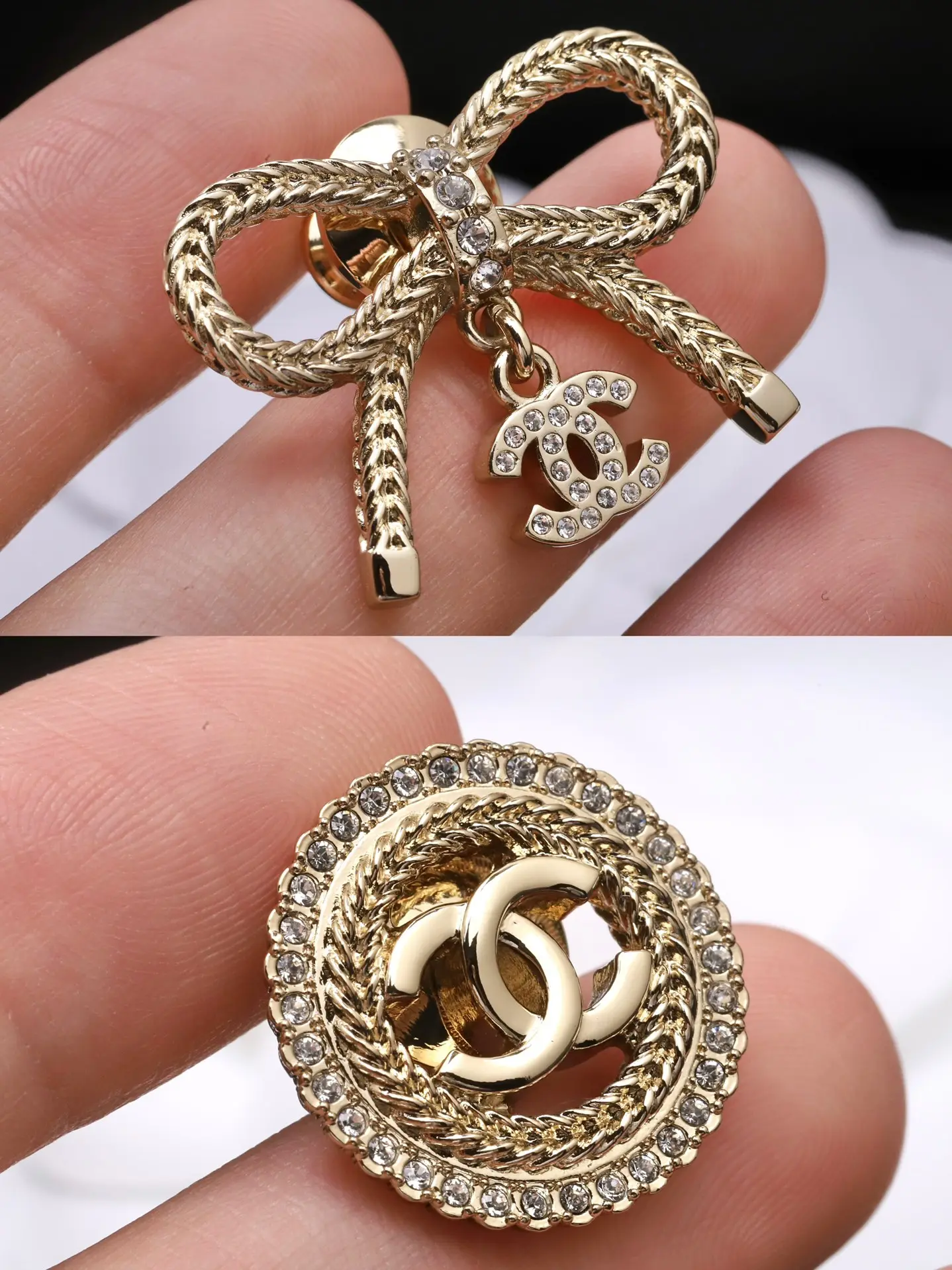 Crystal-Embellished Bow and CC Logo Brooch Set D15017237 — view 7