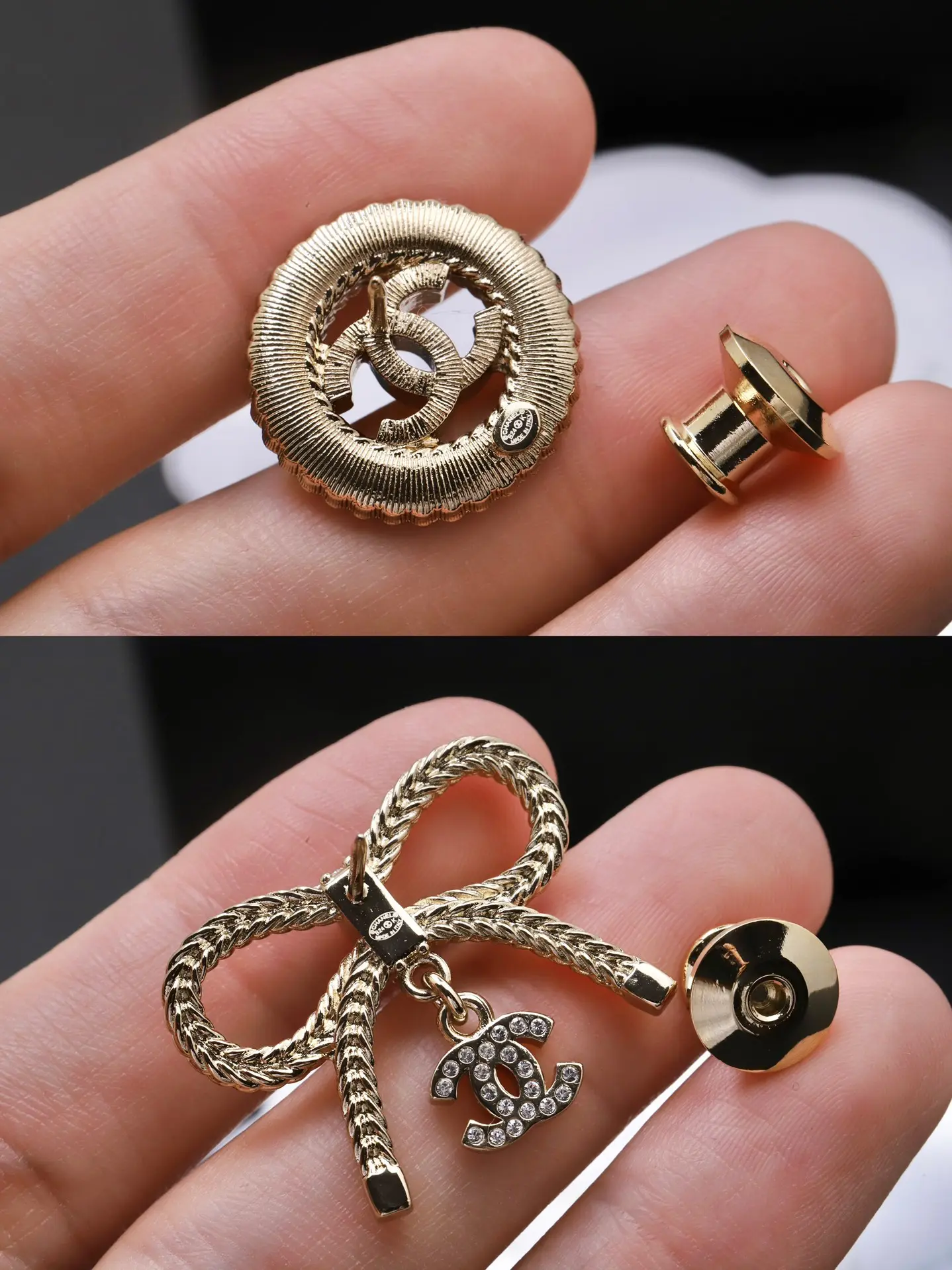 Crystal-Embellished Bow and CC Logo Brooch Set D15017237 — view 8