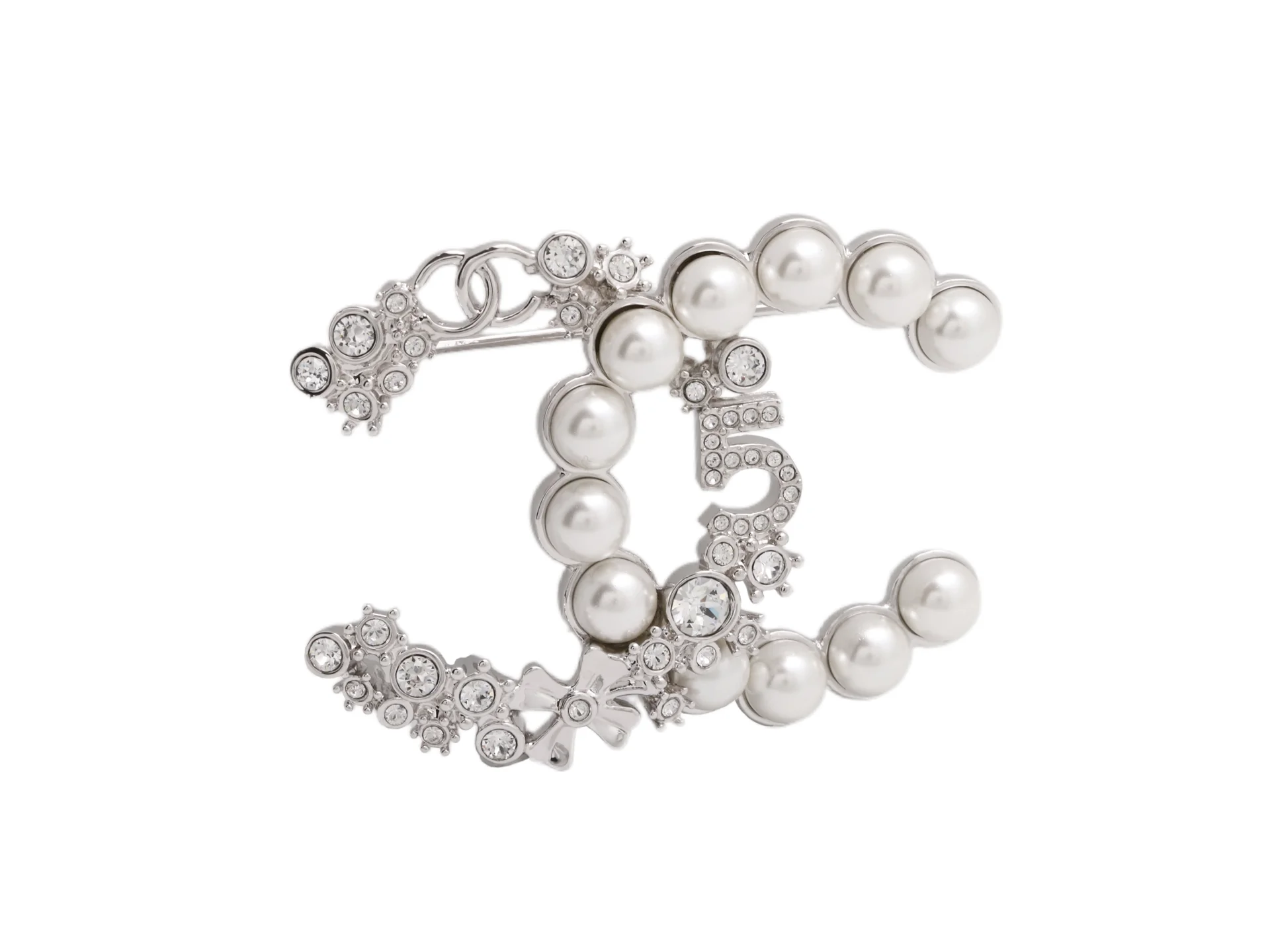 Double C Pearl and Crystal Brooch D18017107