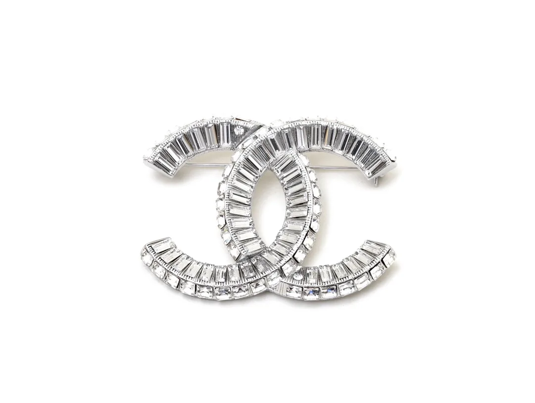 Crystal-Embellished Interlocking CC Brooch D15517234