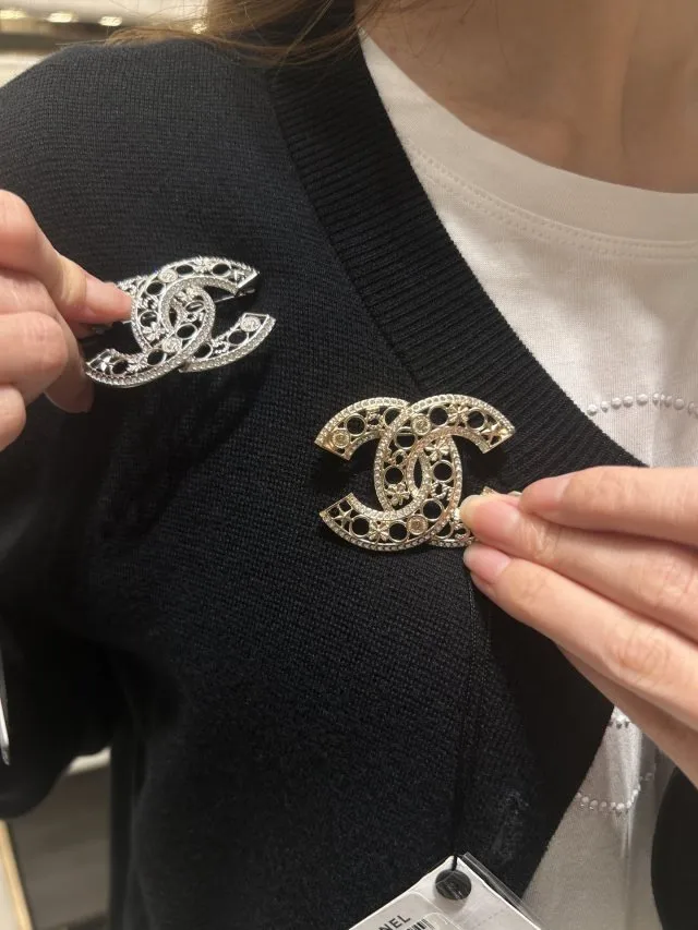 Crystal-Embellished Cut-Out CC Brooch D17017239 — view 9