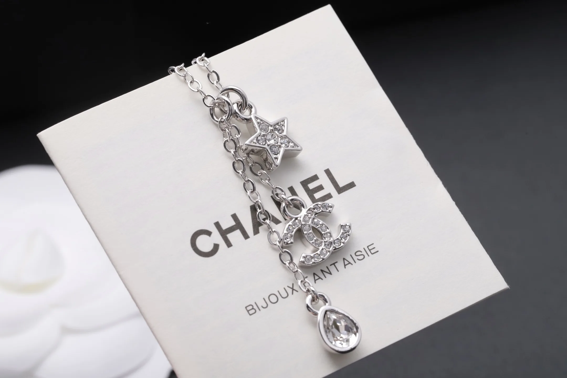 Star and Double C Crystal Fringe Necklace D14017180 — view 3