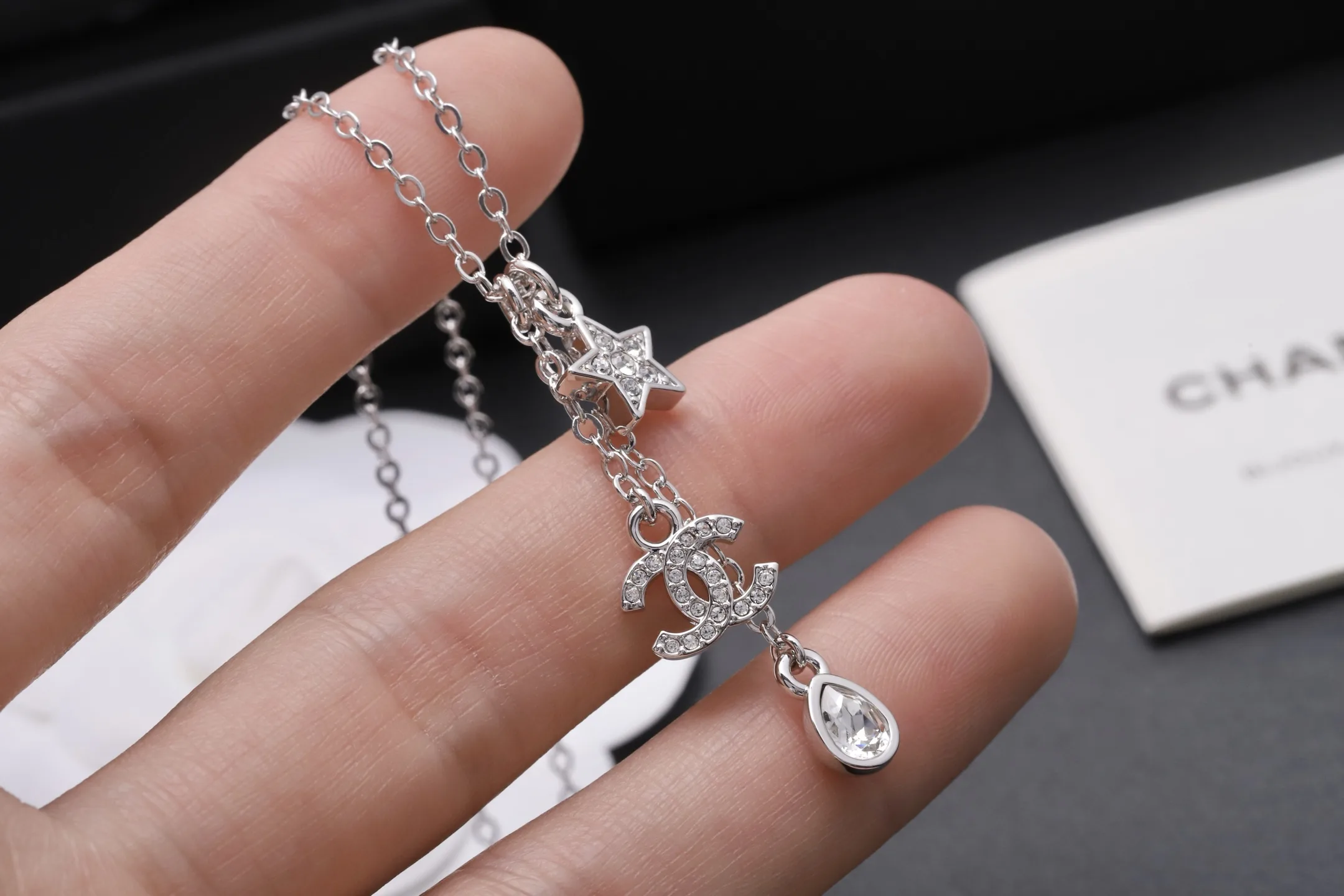 Star and Double C Crystal Fringe Necklace D14017180 — view 4