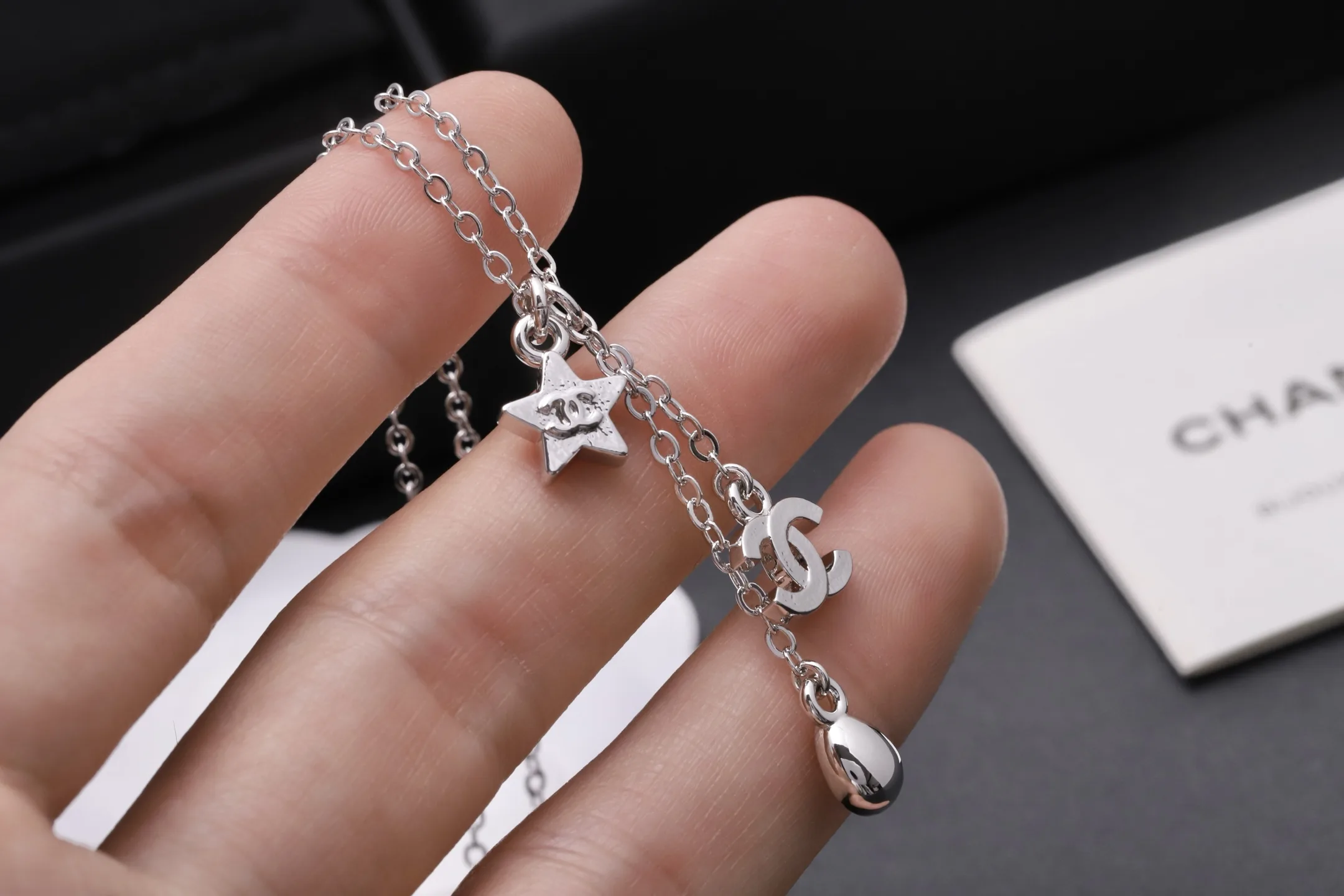 Star and Double C Crystal Fringe Necklace D14017180 — view 5