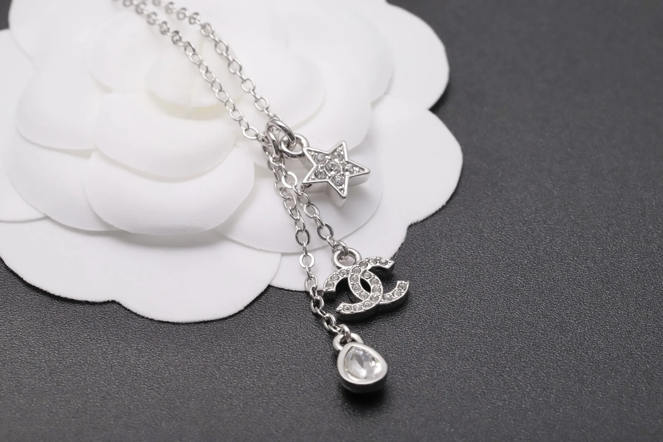 Star and Double C Crystal Fringe Necklace D14017180 — view 7