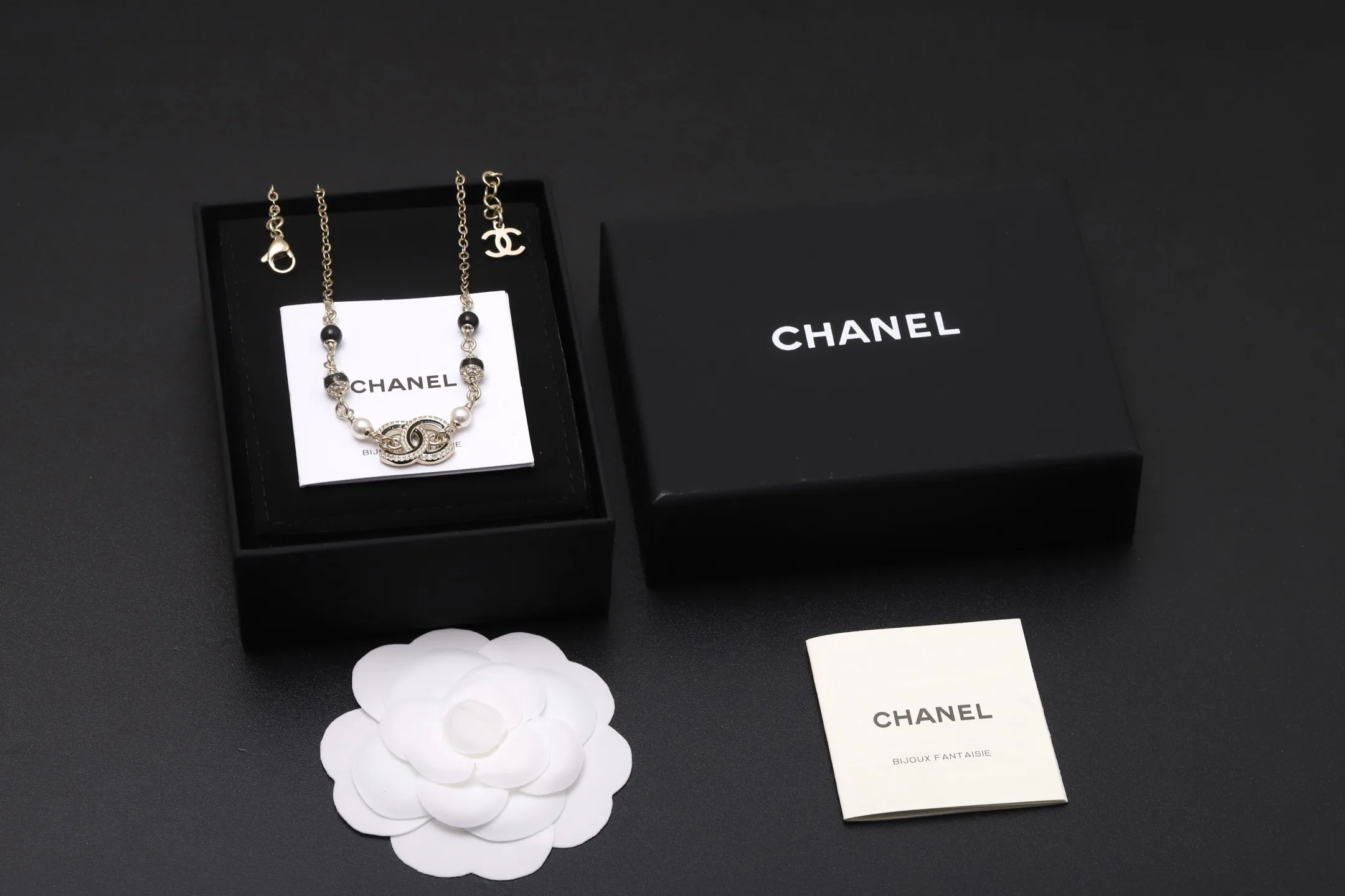 Double C Enamel and Crystal Pendant Necklace D17017308 — view 2