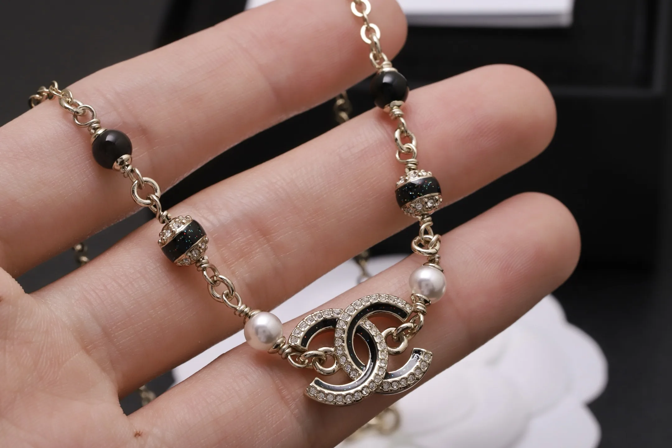 Double C Enamel and Crystal Pendant Necklace D17017308 — view 4