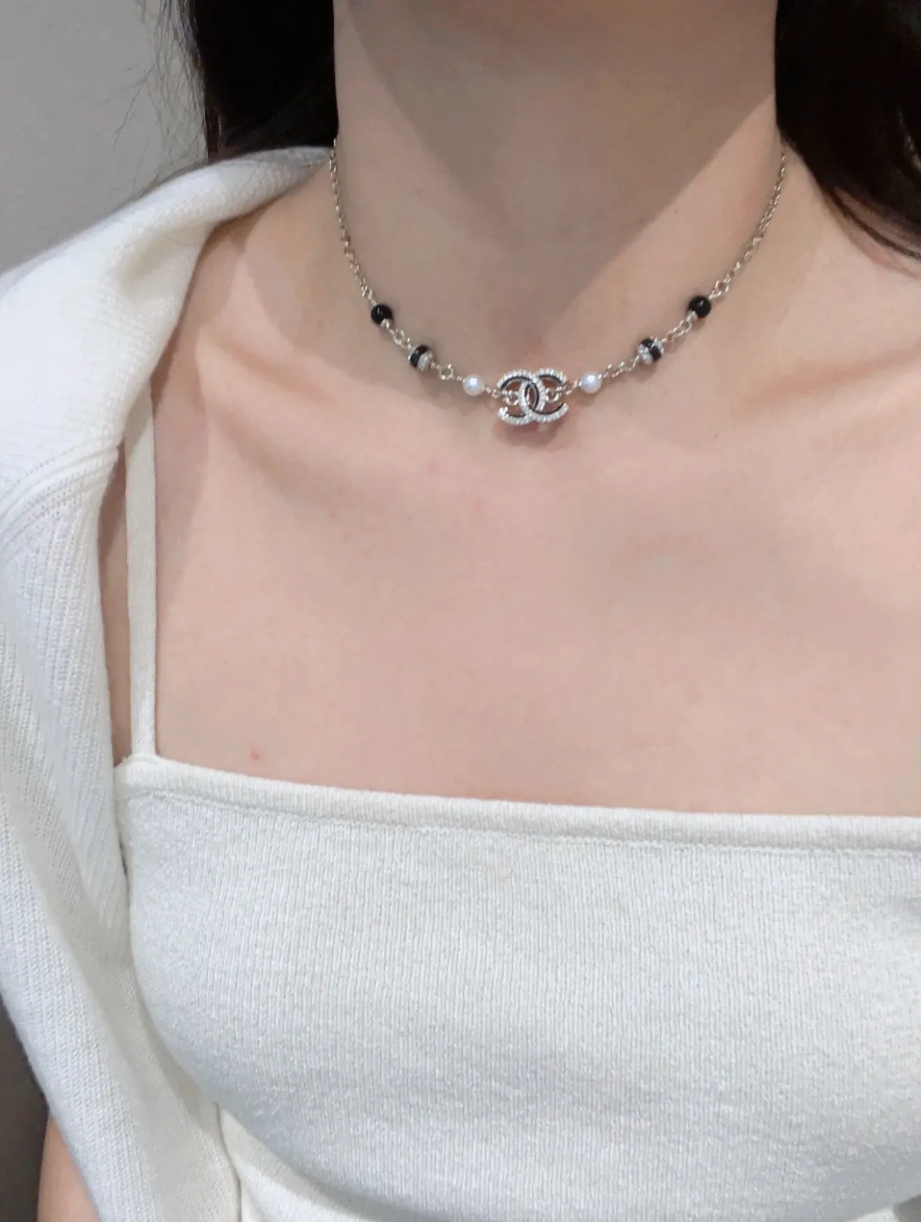Double C Enamel and Crystal Pendant Necklace D17017308 — view 9