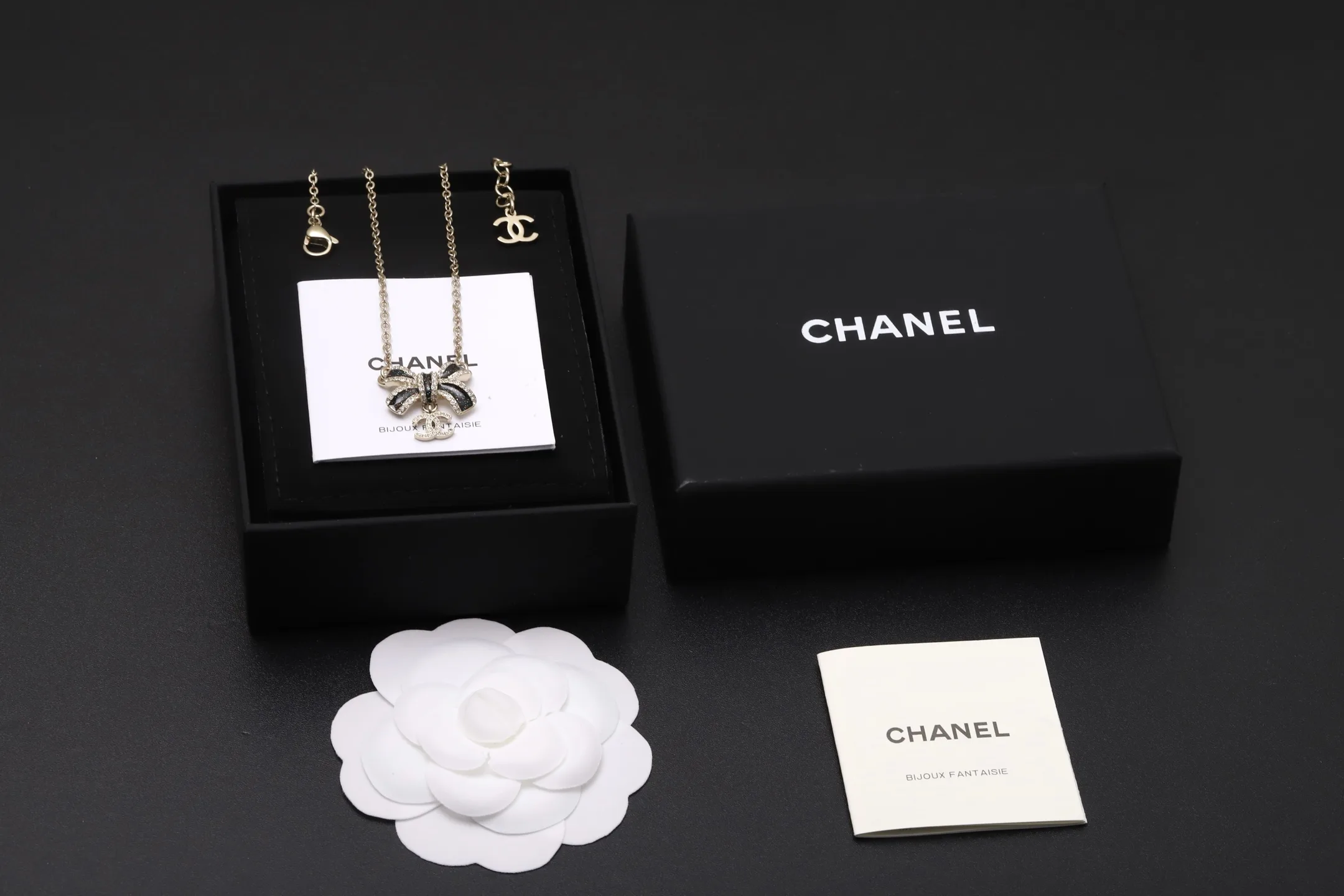 Glitter Bow and Crystal CC Pendant Necklace D15517305 — view 2