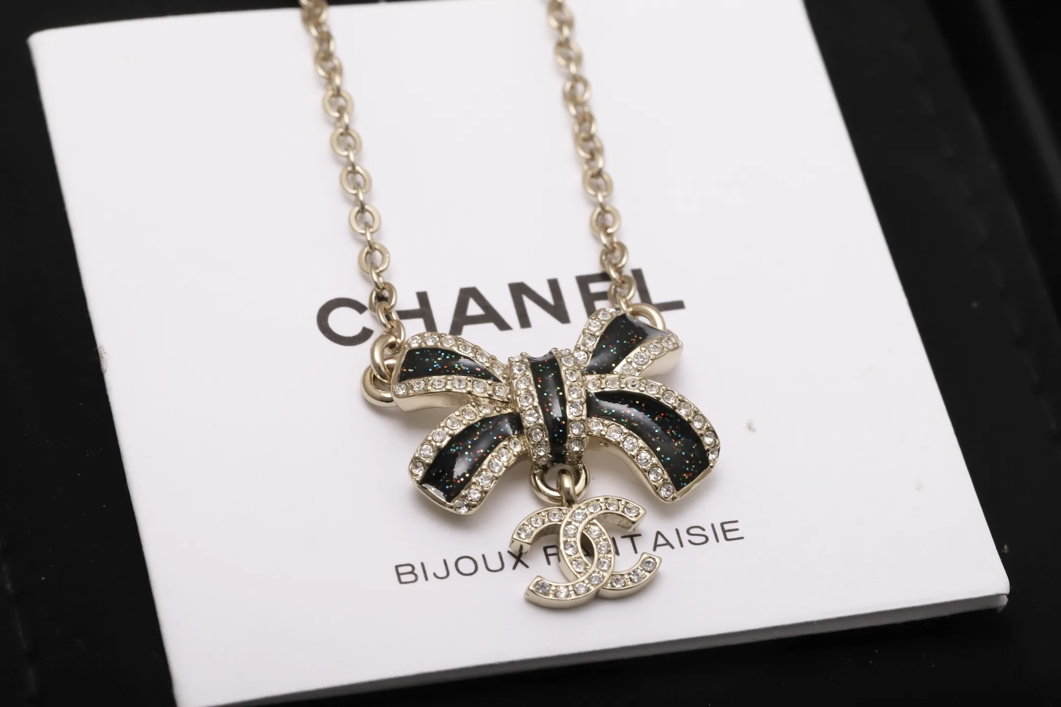 Glitter Bow and Crystal CC Pendant Necklace D15517305 — view 3