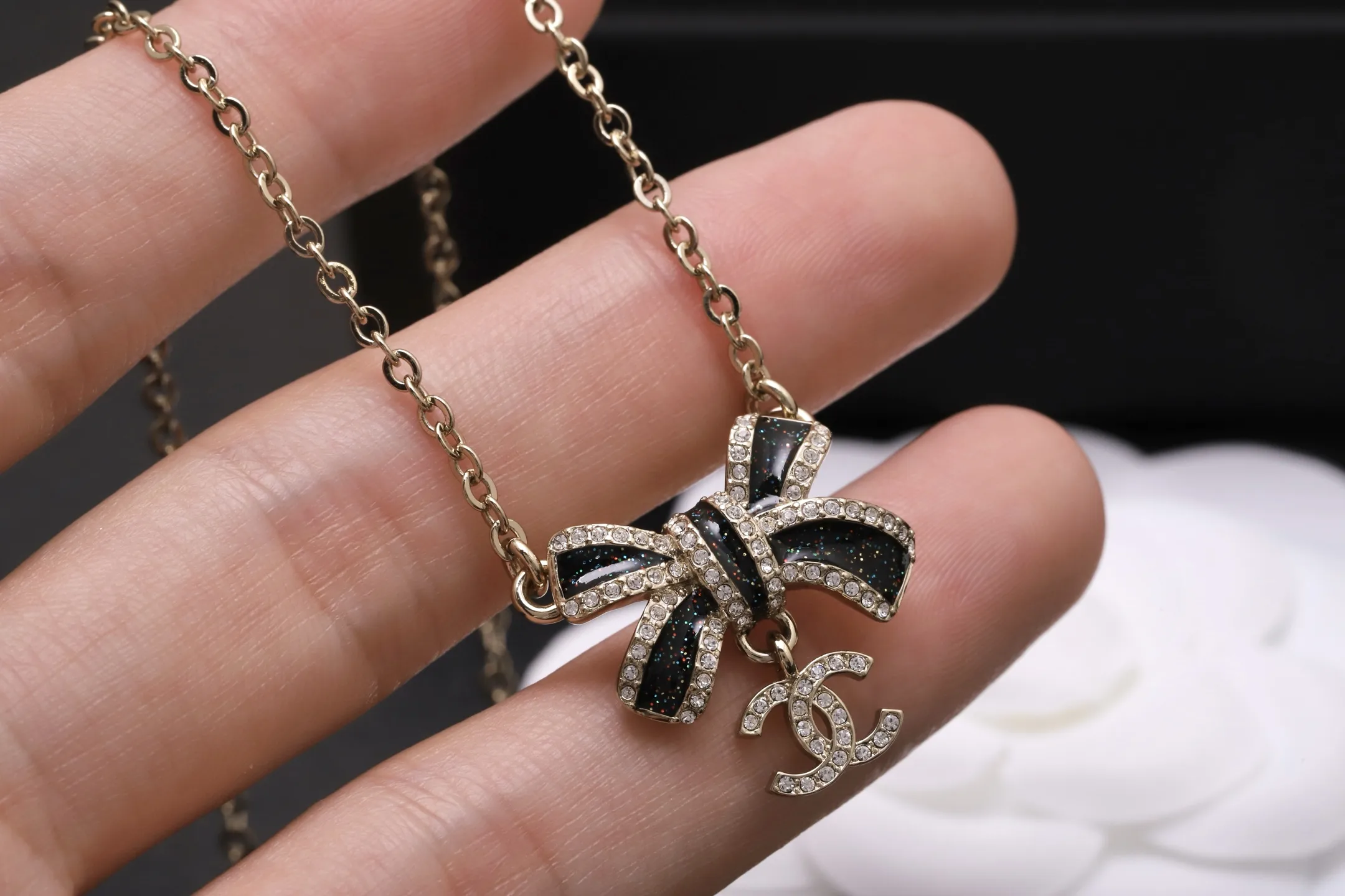 Glitter Bow and Crystal CC Pendant Necklace D15517305 — view 4