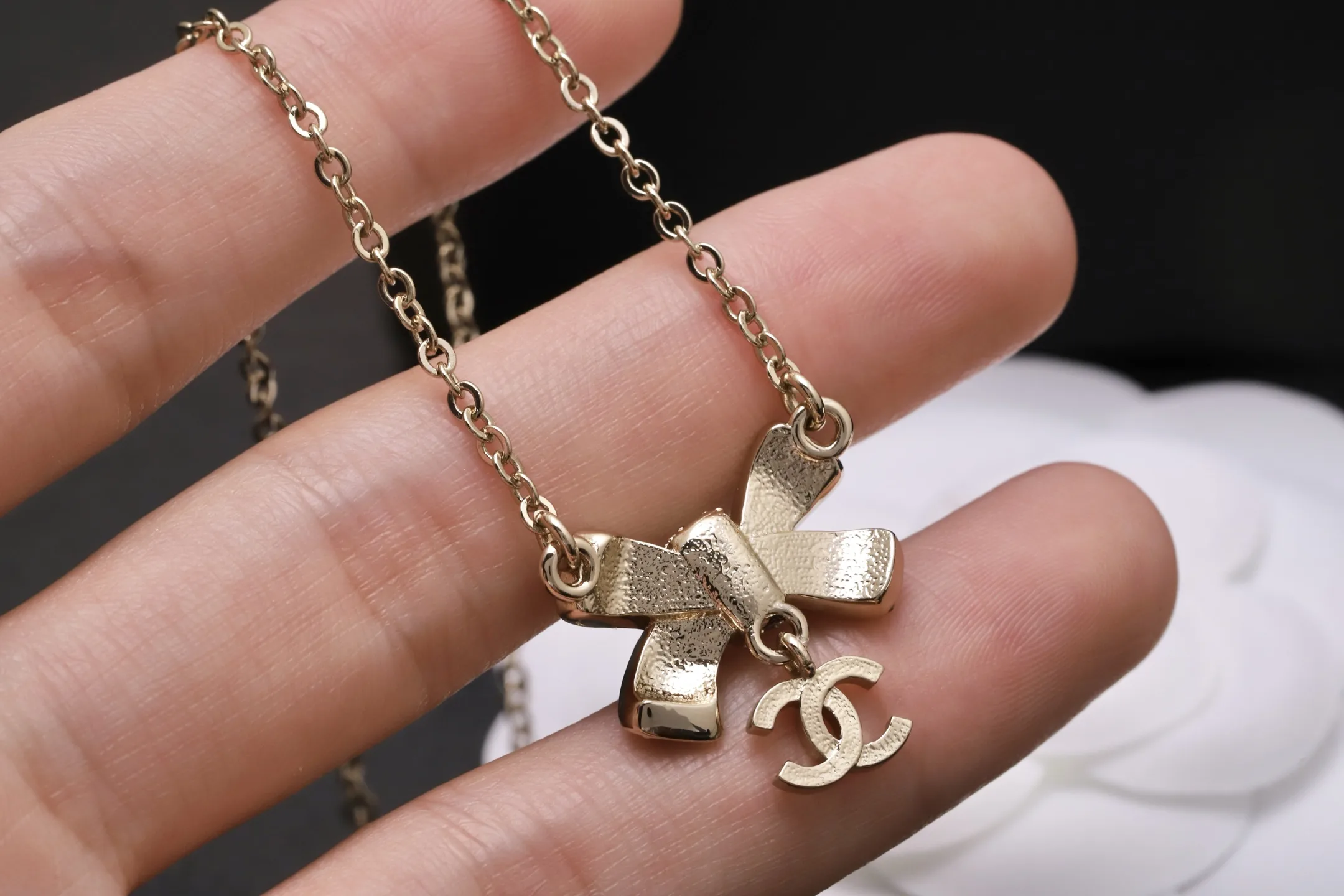 Glitter Bow and Crystal CC Pendant Necklace D15517305 — view 5