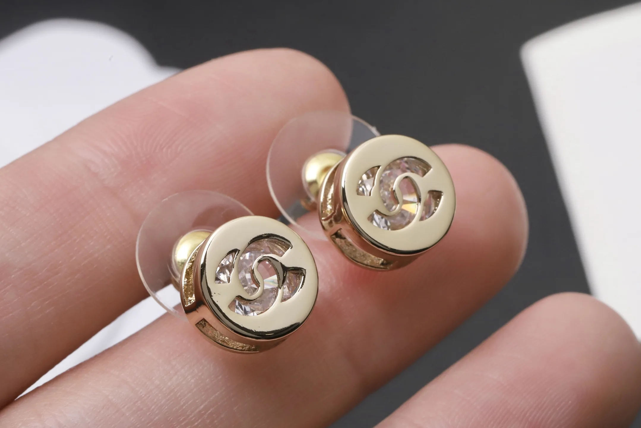 Crystal-Embellished Interlocking C Stud Earrings D11017431 — view 4