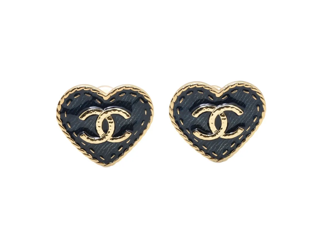 Heart-Shaped Denim Enamel Clip-On Earrings D17017421
