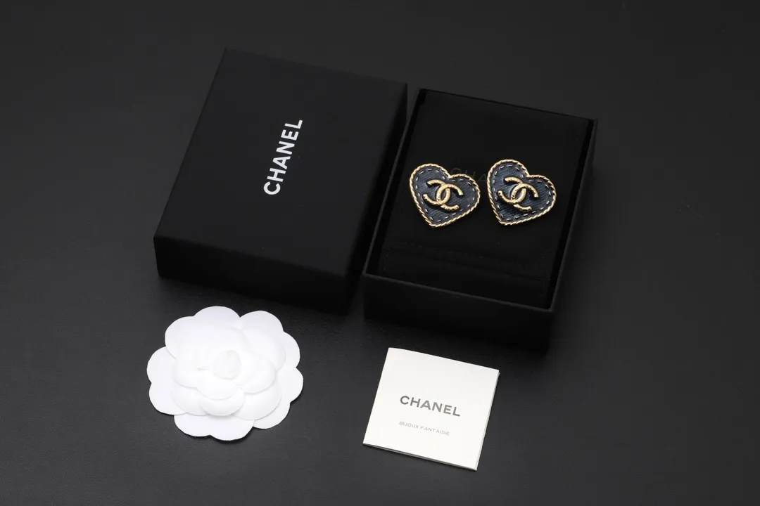 Heart-Shaped Denim Enamel Clip-On Earrings D17017421 — view 2