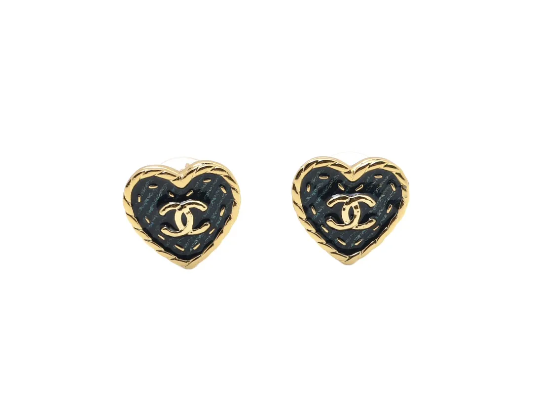 CC Heart Denim Enamel Stud Earrings D14017422