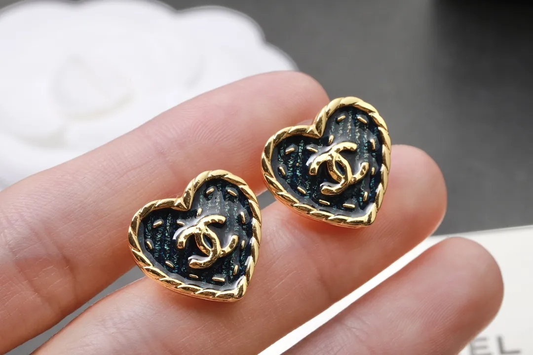CC Heart Denim Enamel Stud Earrings D14017422 — view 5