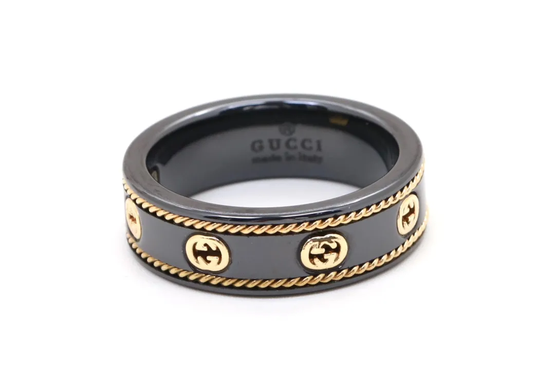 Icon Double G Ceramic and Gold-Tone Ring D12017626