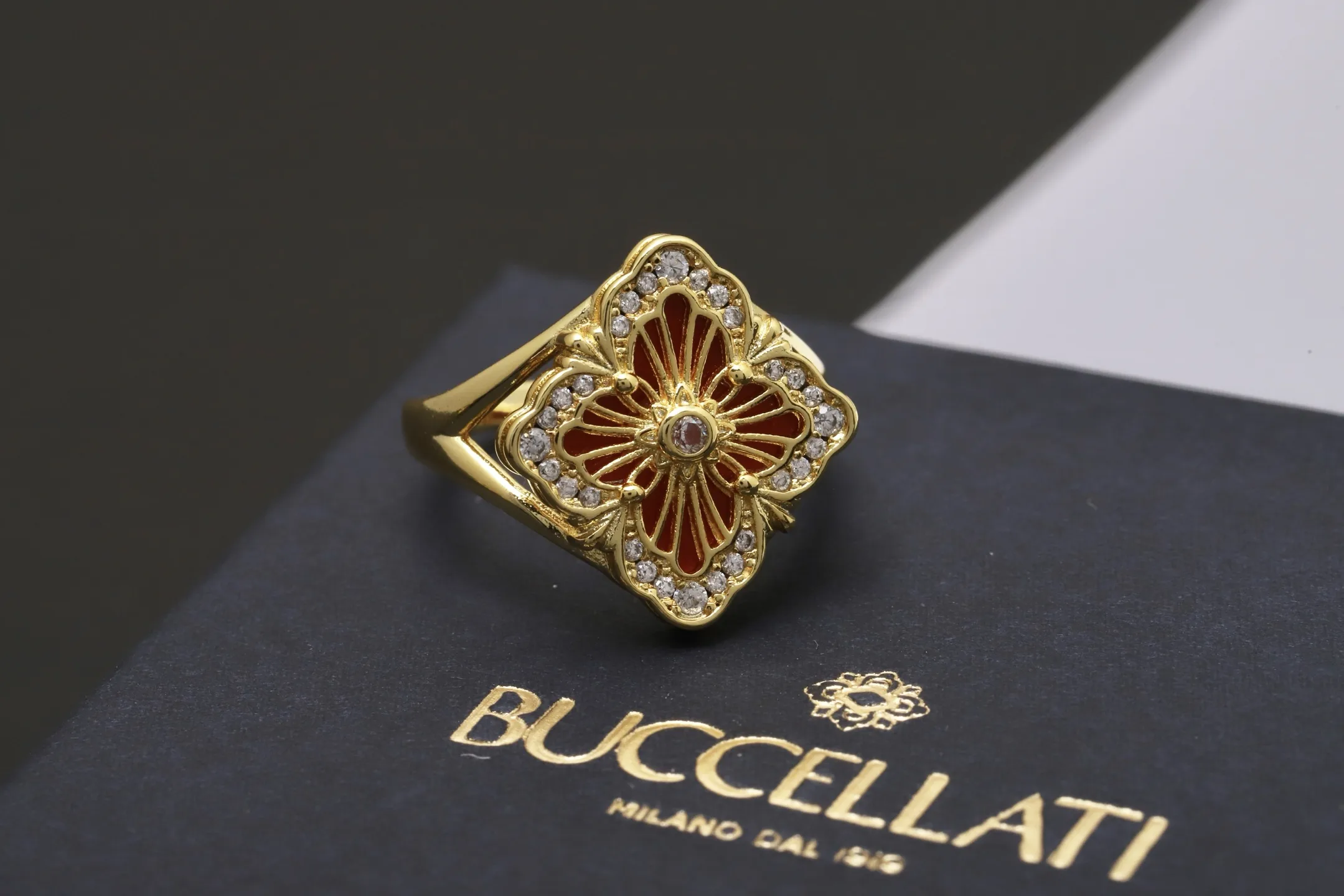 Opera Tulle Carnelian Ring (Gold-Plated Brass) D12017520 — view 5