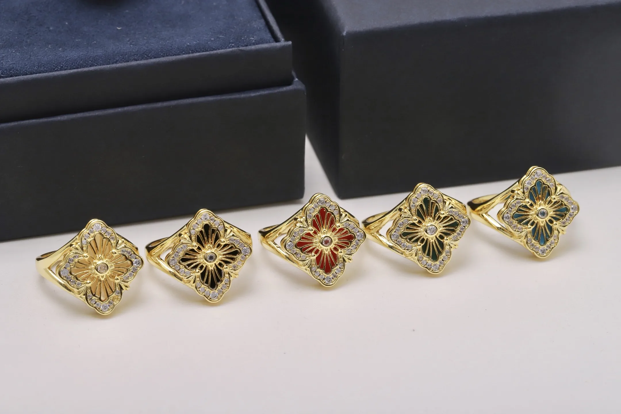 Opera Tulle Enamel Flower Ring (Gold-Plated Brass) D12017519 — view 2