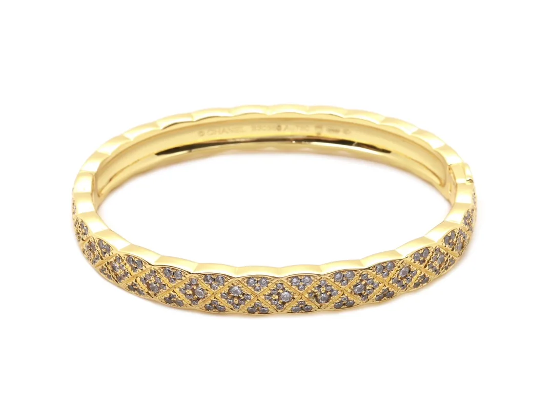Coco Crush Quilted Bangle with Crystals (Gold-Plated Brass) D29017707 — view 3