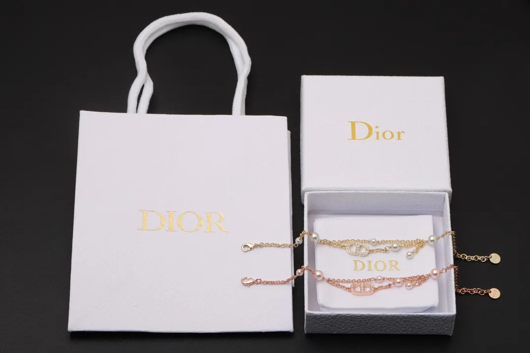 CD Navy Multi-Chain Pearl Bracelet (Gold-Plated Brass) D15017470 — view 2