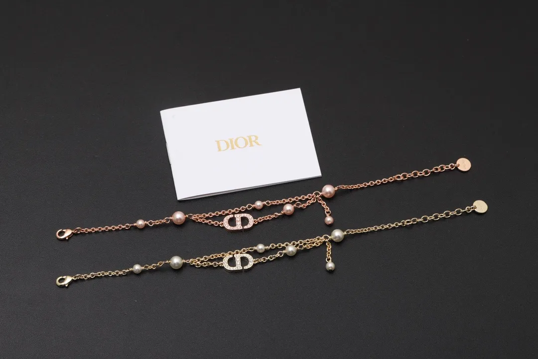 CD Navy Multi-Chain Pearl Bracelet (Gold-Plated Brass) D15017470 — view 3