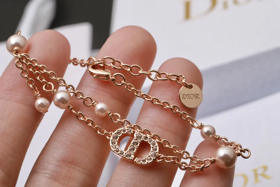 CD Navy Multi-Chain Pearl Bracelet (Gold-Plated Brass) D15017470 — view 4