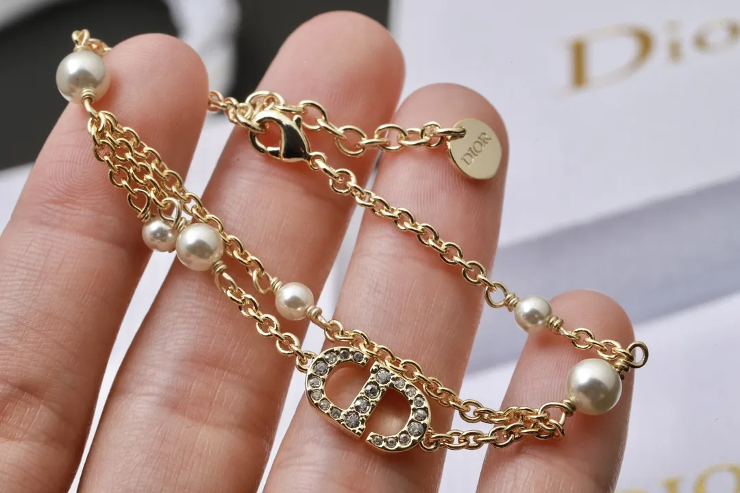 CD Navy Multi-Chain Pearl Bracelet (Gold-Plated Brass) D15017470 — view 5