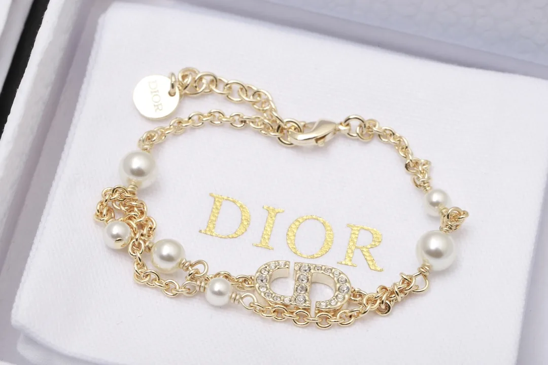 CD Navy Multi-Chain Pearl Bracelet (Gold-Plated Brass) D15017470 — view 7