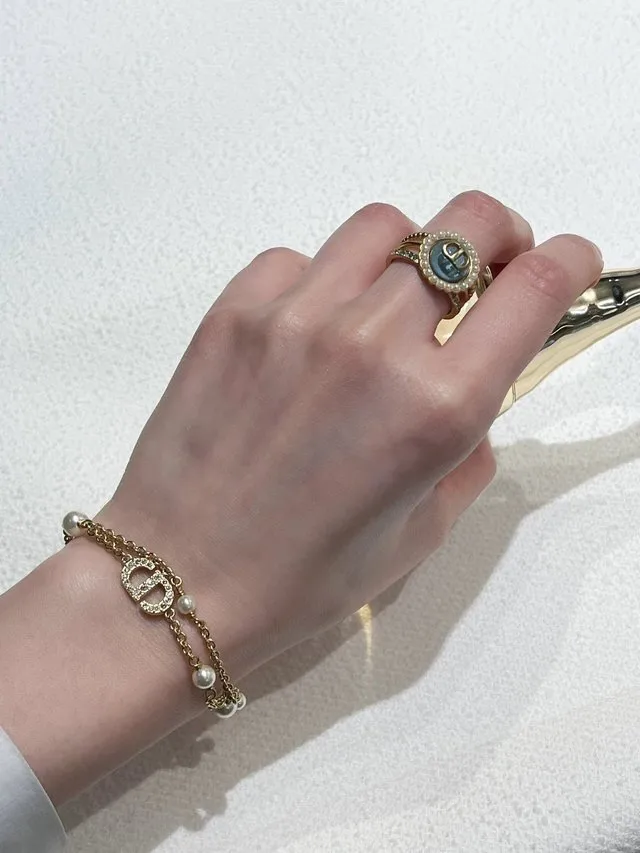 CD Navy Multi-Chain Pearl Bracelet (Gold-Plated Brass) D15017470 — view 10