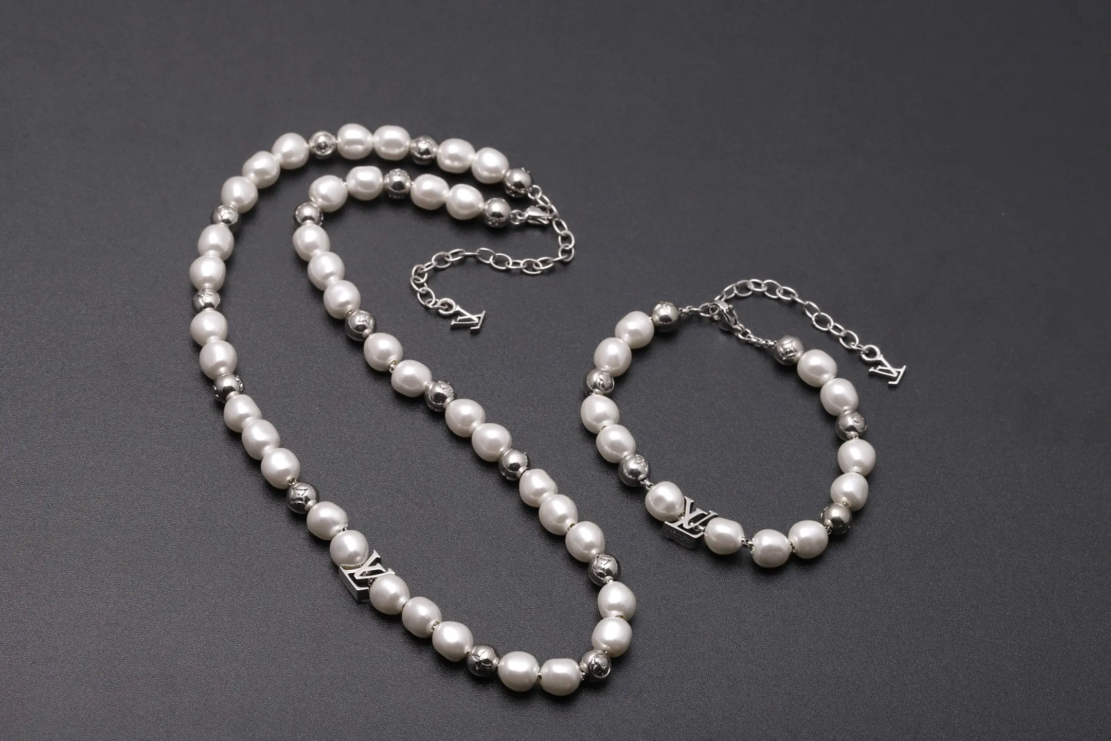 Monogram Pearl Pendant Necklace (Gold-Plated Brass) D20017199 — view 4