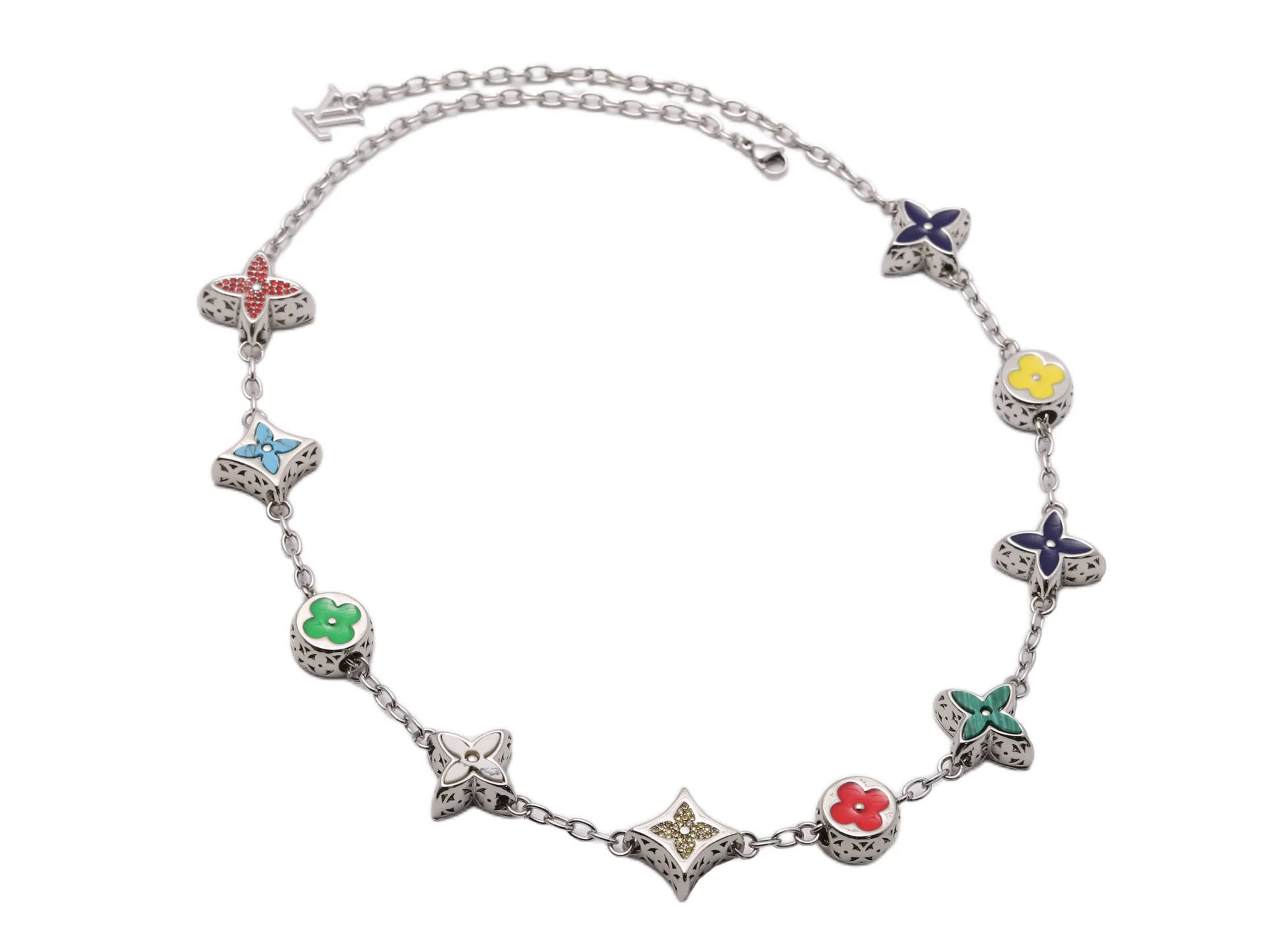 Monogram Flower Enamel Station Necklace D18517127