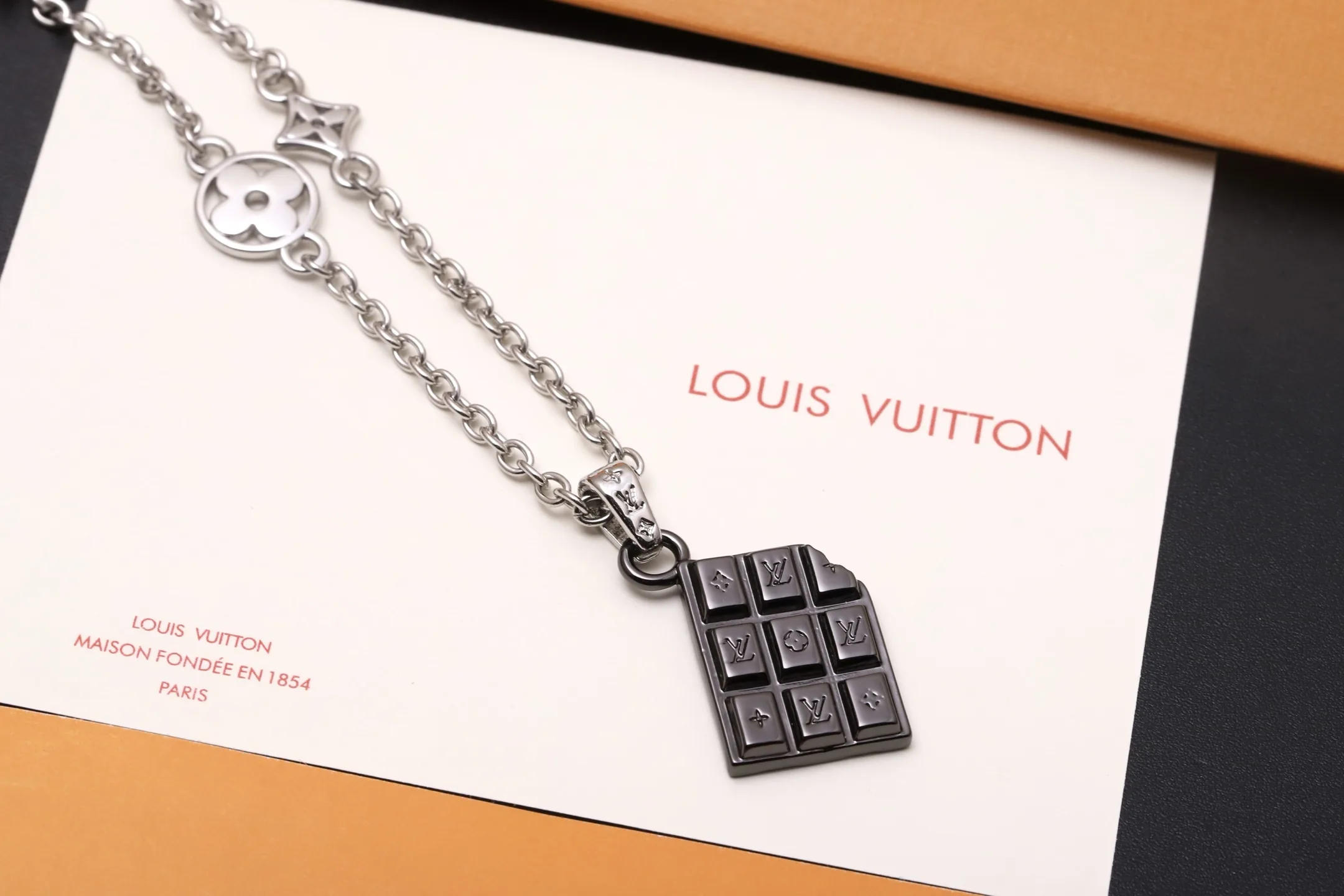 Chocolate Bar Pendant Necklace (Titanium Steel) D10517392 — view 6