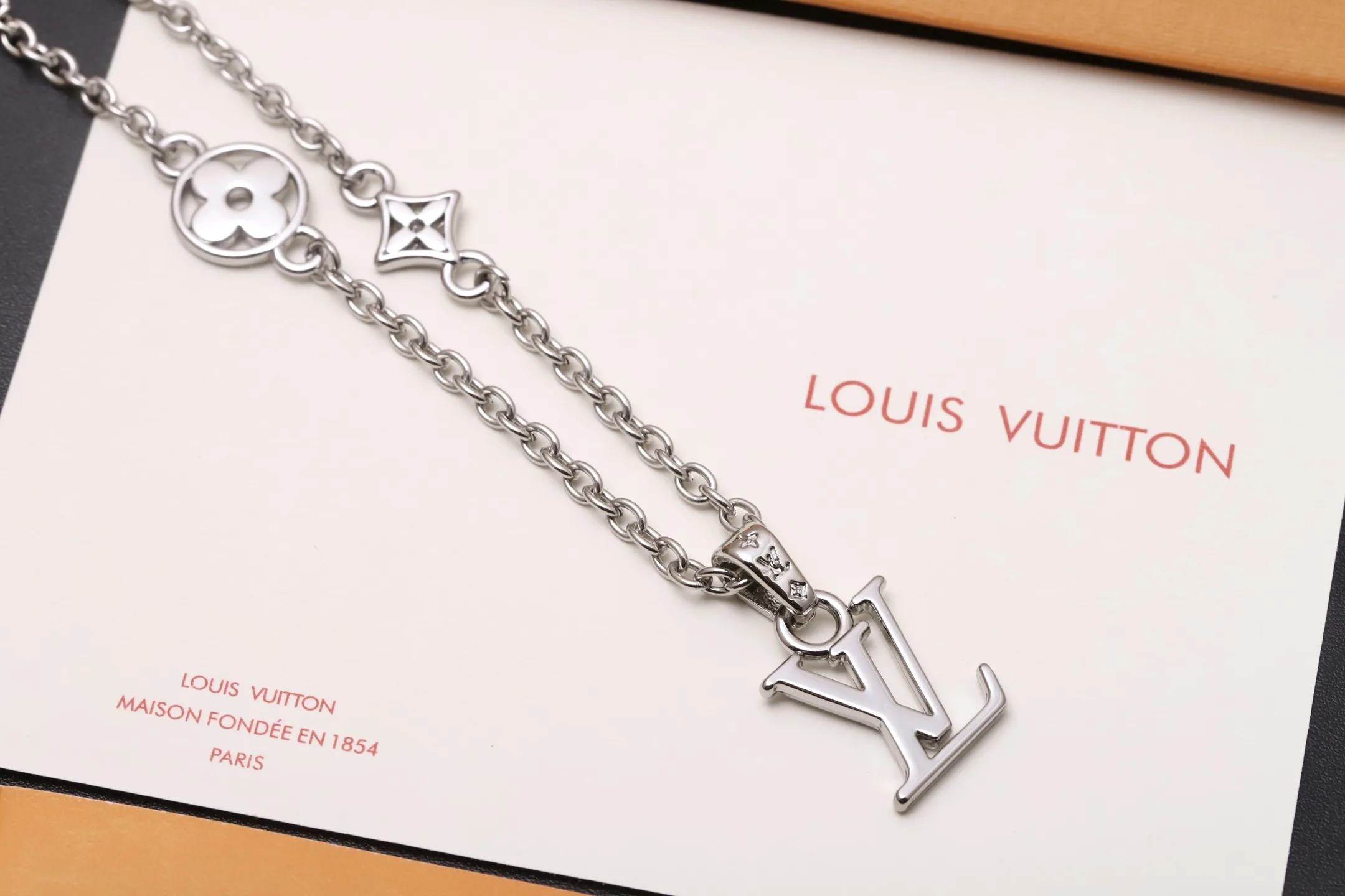 LV Initial and Monogram Flower Pendant Necklace (Titanium Steel) D10517393 — view 7