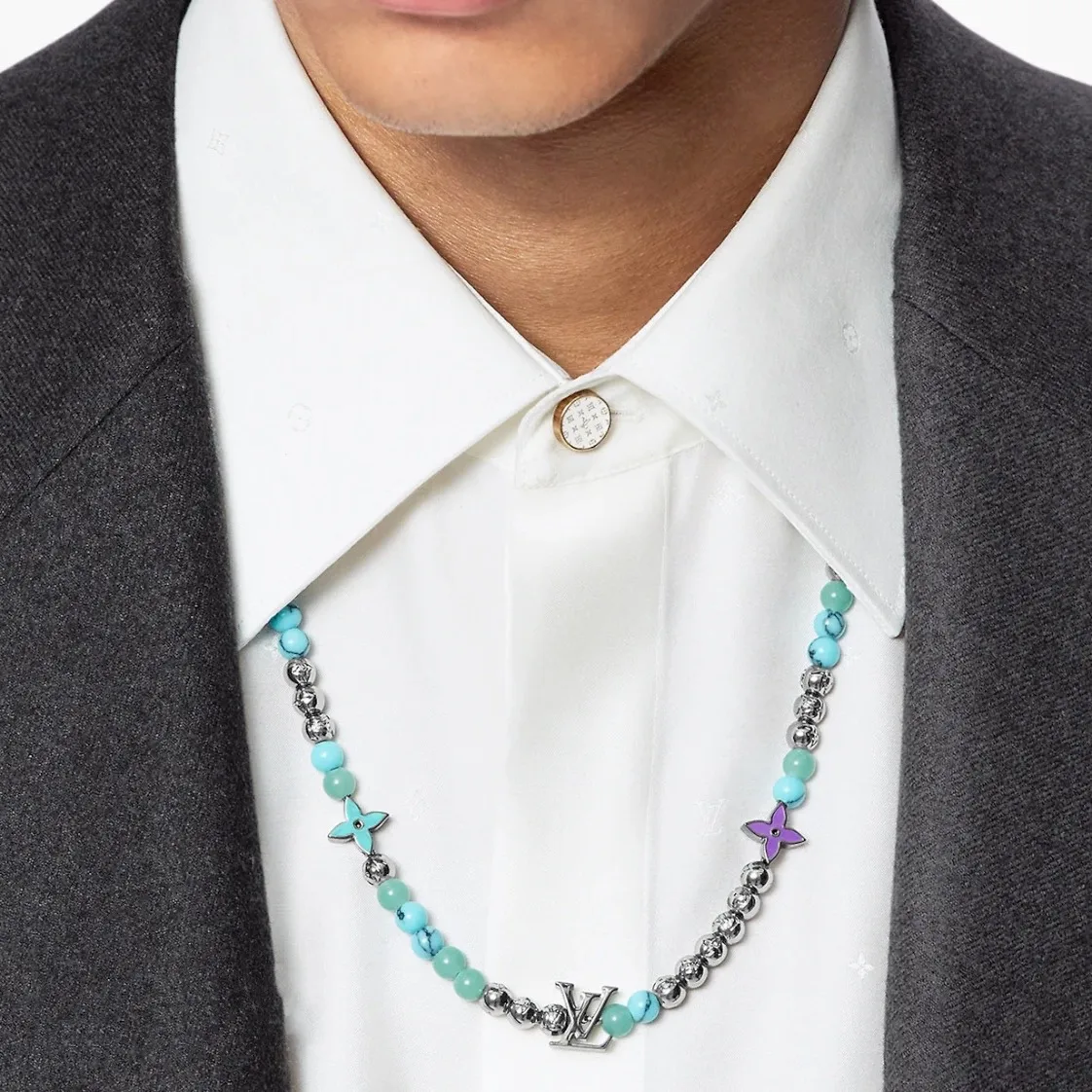 LV Beads Monogram Necklace (Titanium Steel) D15017355 — view 8