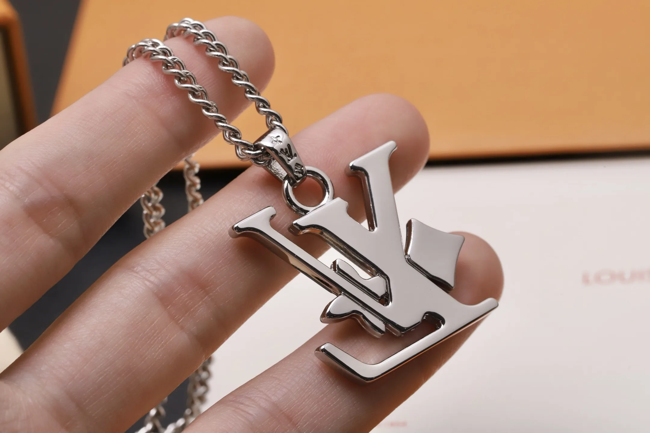 Monogram Row Pendant Necklace (Titanium Steel) D11517394 — view 5