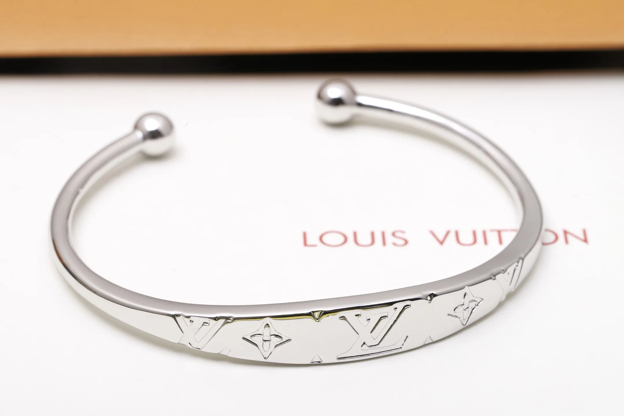 Monogram Engraved Open Cuff Bangle (Titanium Steel) D12517516 — view 4