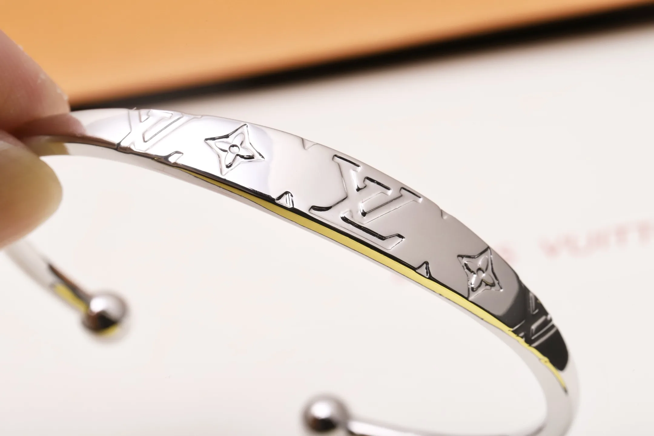Monogram Engraved Open Cuff Bangle (Titanium Steel) D12517516 — view 5