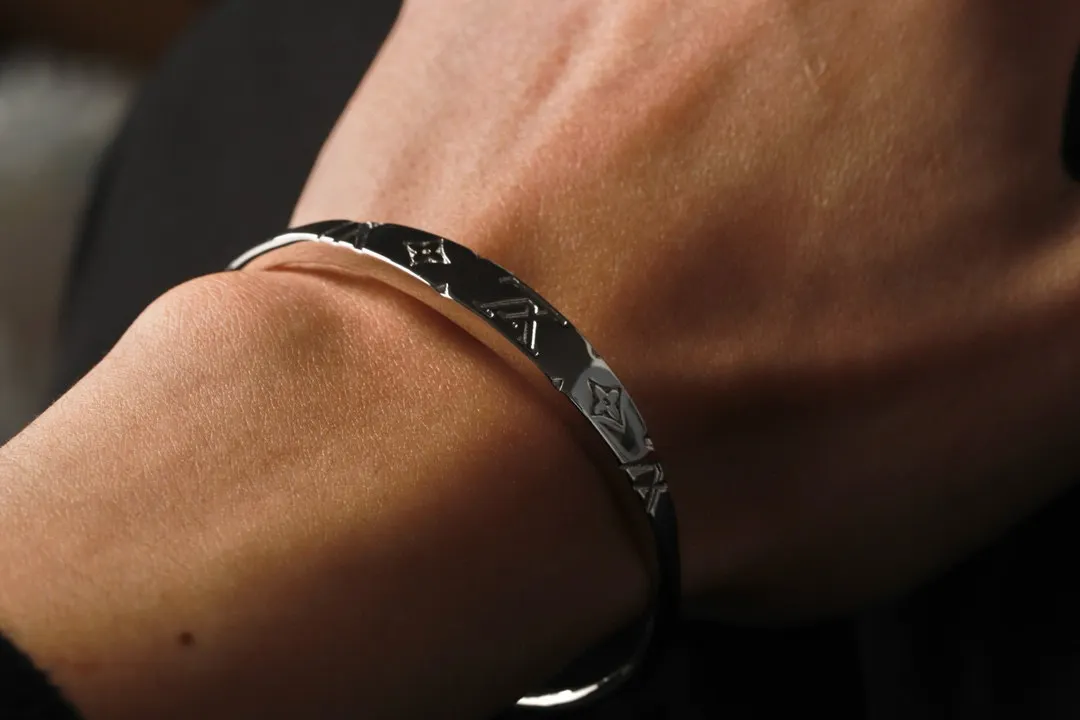 Monogram Engraved Open Cuff Bangle (Titanium Steel) D12517516 — view 8