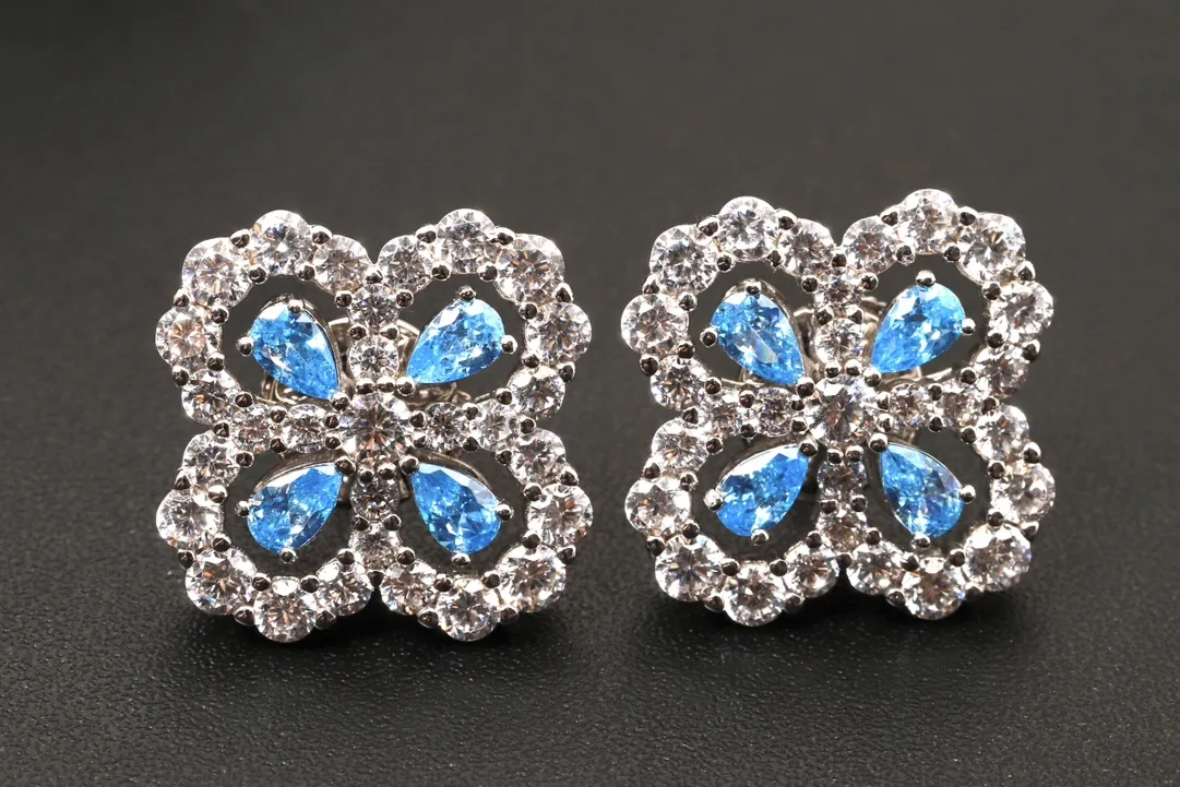 Diamond Loop Floral Stud Earrings (Sterling Silver) D32516615 — view 2