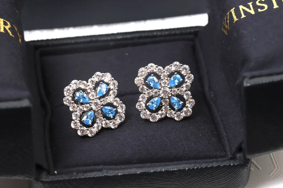 Diamond Loop Floral Stud Earrings (Sterling Silver) D32516615 — view 3