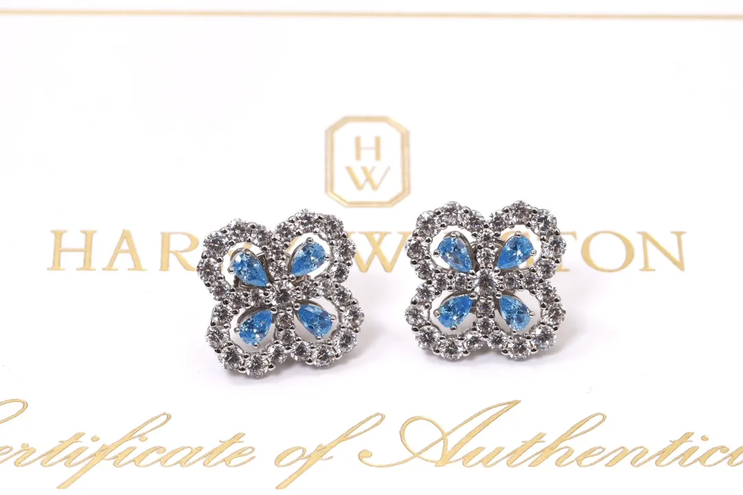 Diamond Loop Floral Stud Earrings (Sterling Silver) D32516615 — view 4