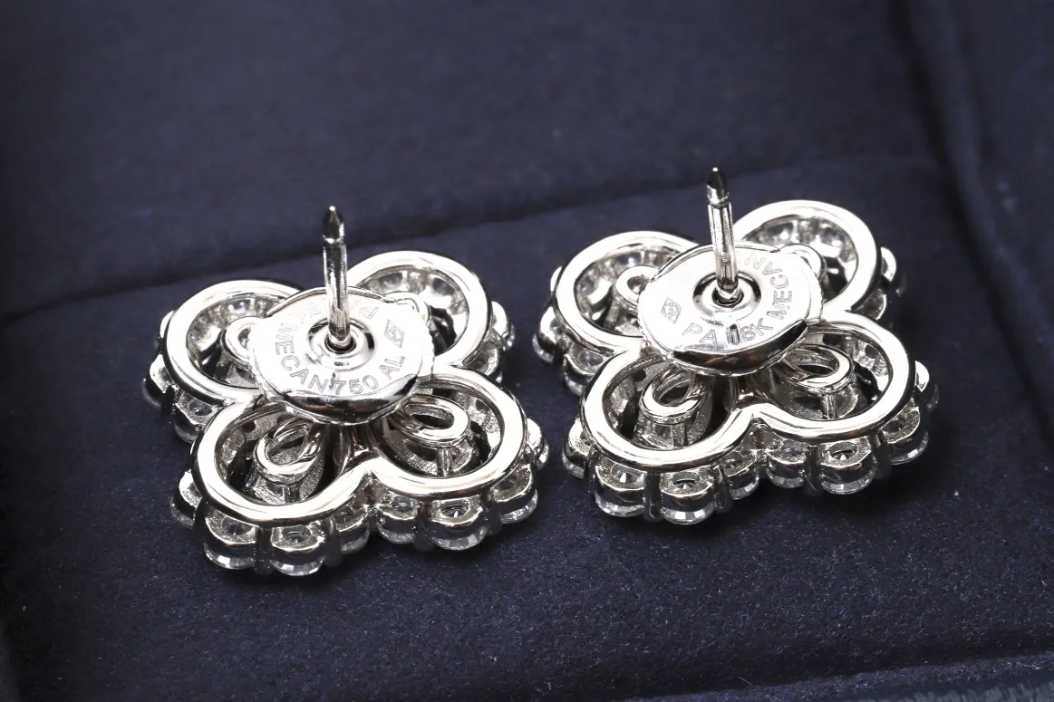 Diamond Loop Floral Stud Earrings (Sterling Silver) D32516615 — view 6