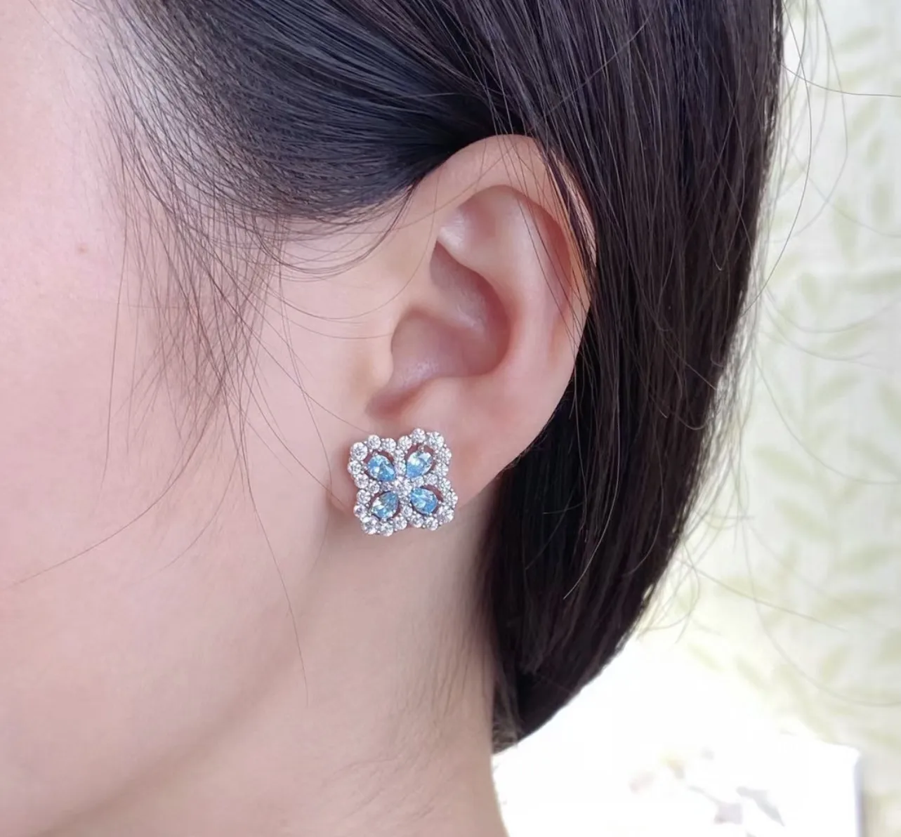 Diamond Loop Floral Stud Earrings (Sterling Silver) D32516615 — view 7
