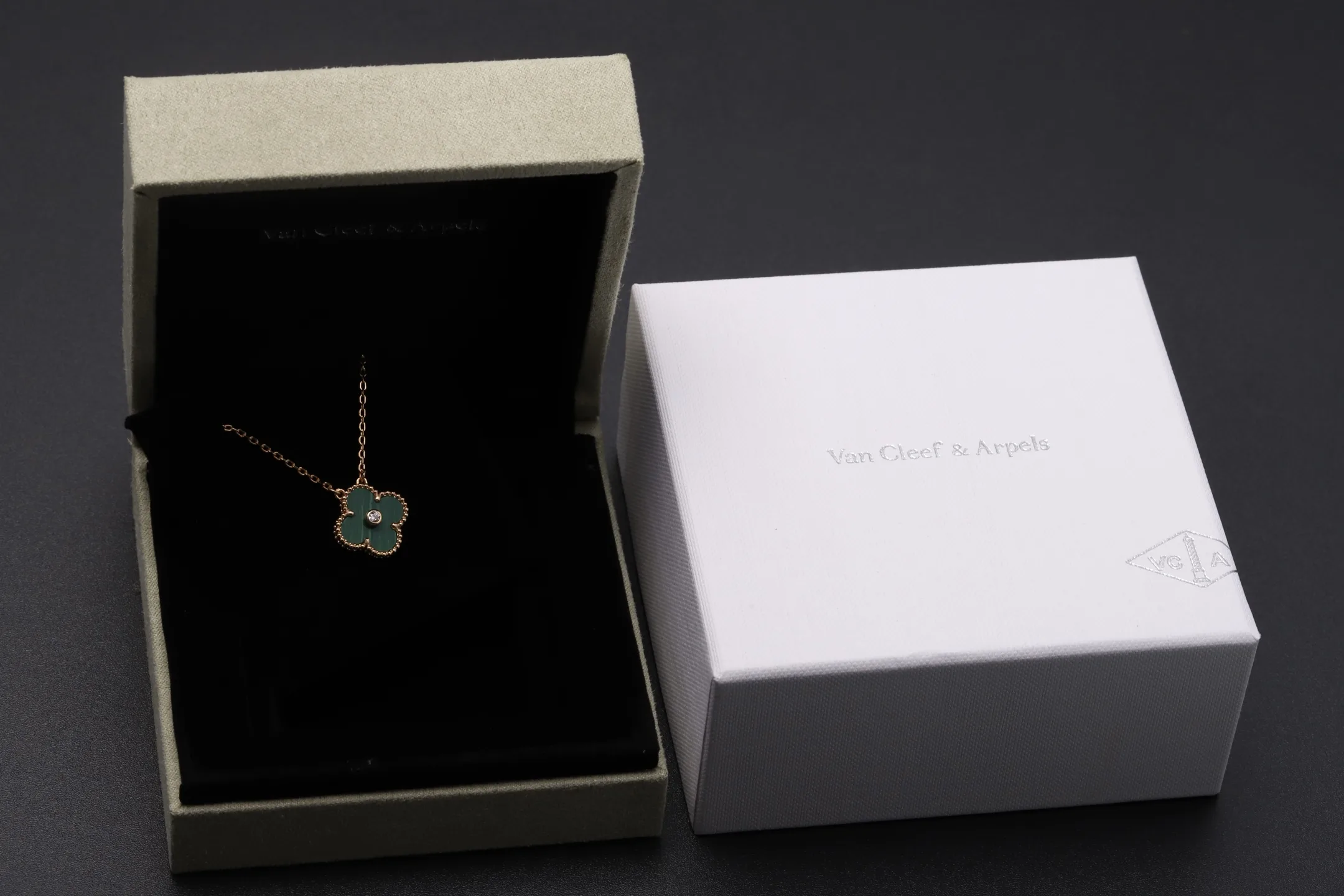 Vintage Alhambra Malachite and Diamond Pendant Necklace D15017313