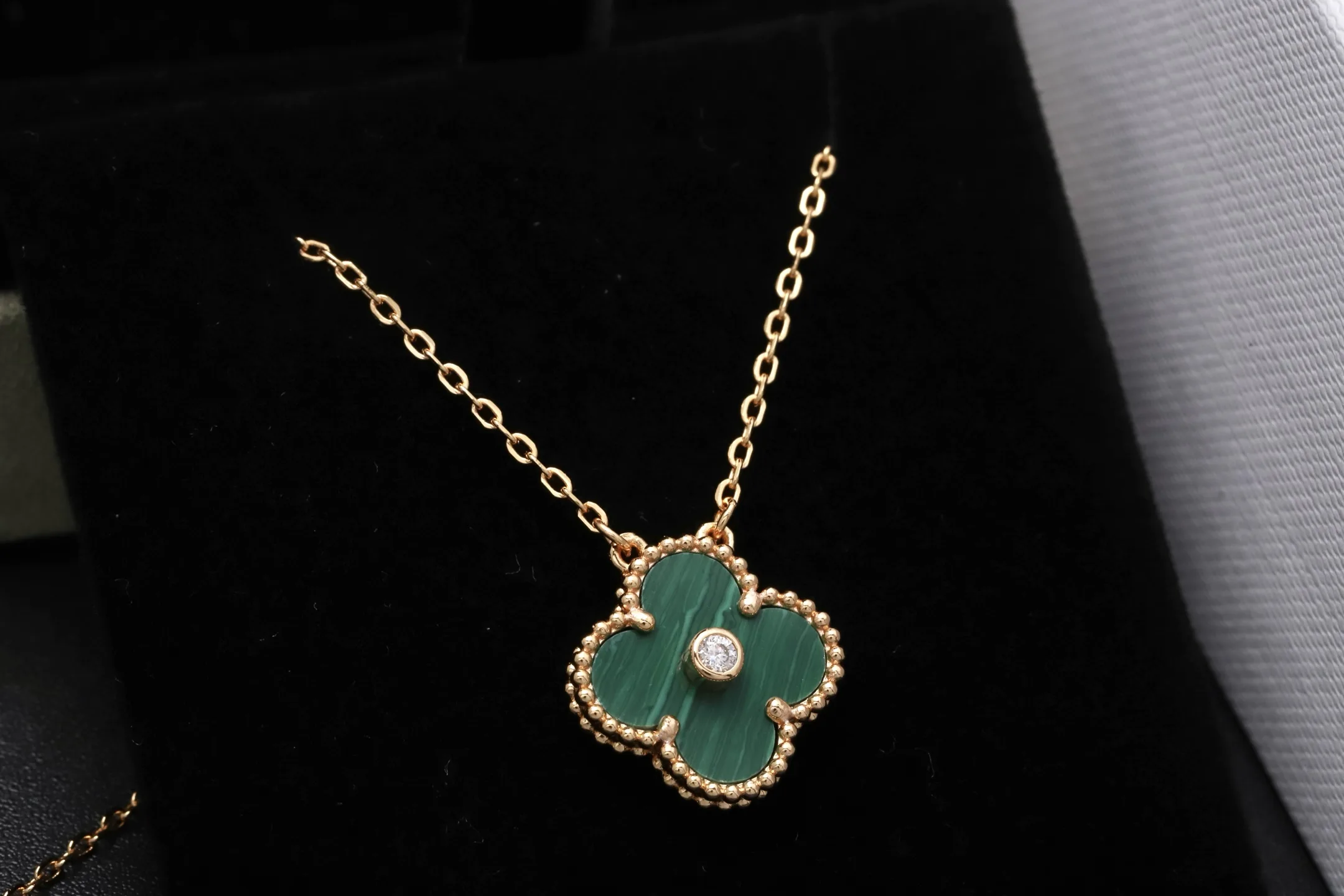 Vintage Alhambra Malachite and Diamond Pendant Necklace D15017313 — view 2